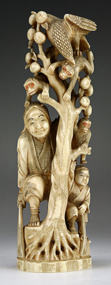 A Japanese Antique Walrus Carved Ivory Figure Group (1 of 4)