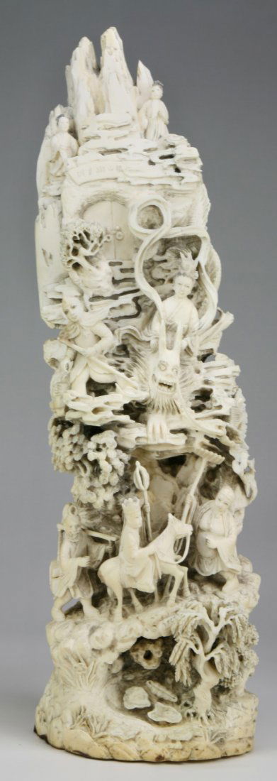 A Big Chinese Antique Ivory Carved Figure Group (1 of 8)