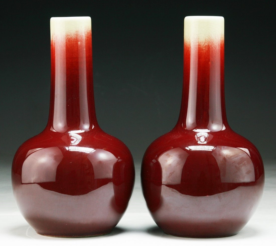 Pair Chinese Antique Ox Blood Porcelain Vases (1 of 3)