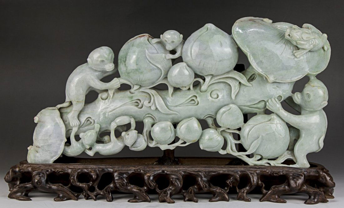 A Big Chinese Antique Jadeite Monkey Ruyi With AIGL (1 of 7)