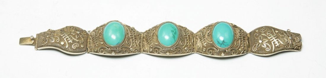 A Chinese Antique Turquoise Filigree Silver Bracelet (1 of 3)
