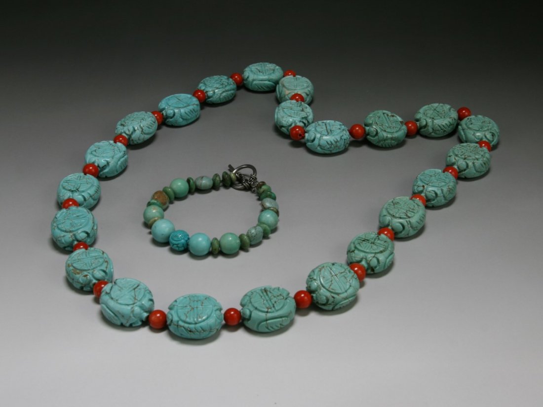 Two (2) Turquoise Beaded Necklace & Bracelet (1 of 1)