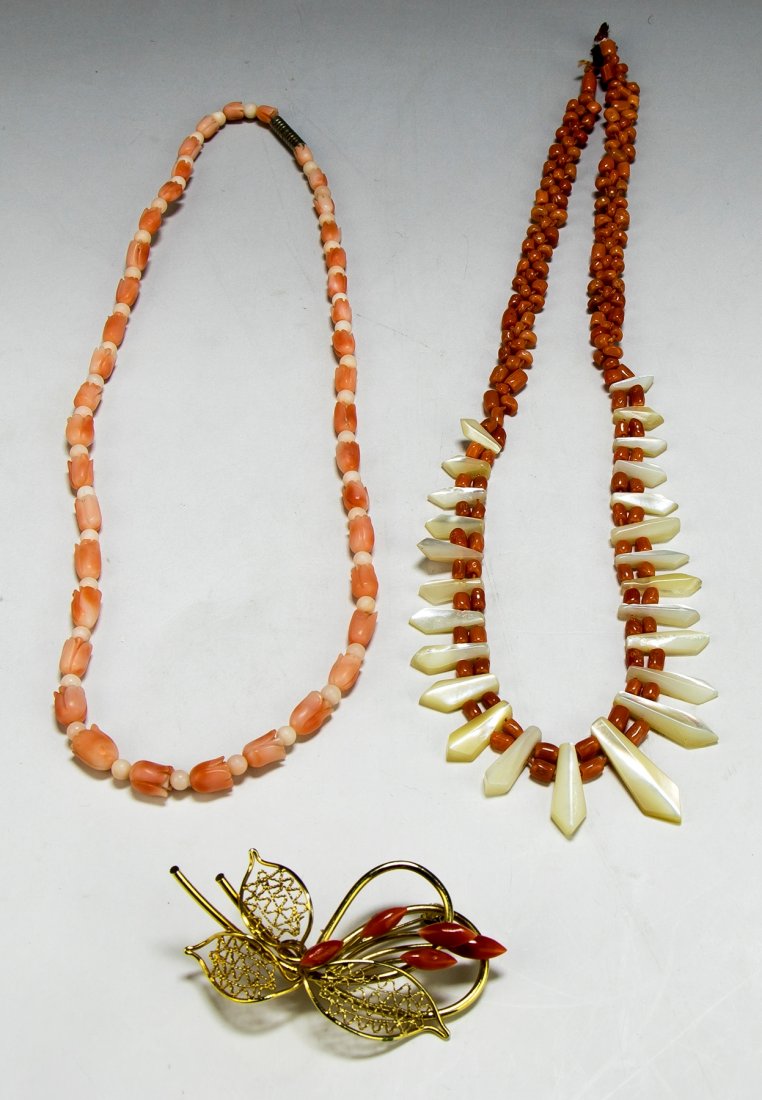 Three (3) Coral Brooch & Necklaces (1 of 1)