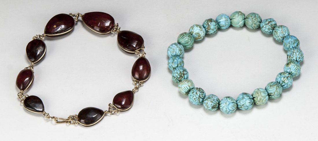 Two (2) Amber & Turquoise Beaded Bracelets (1 of 1)