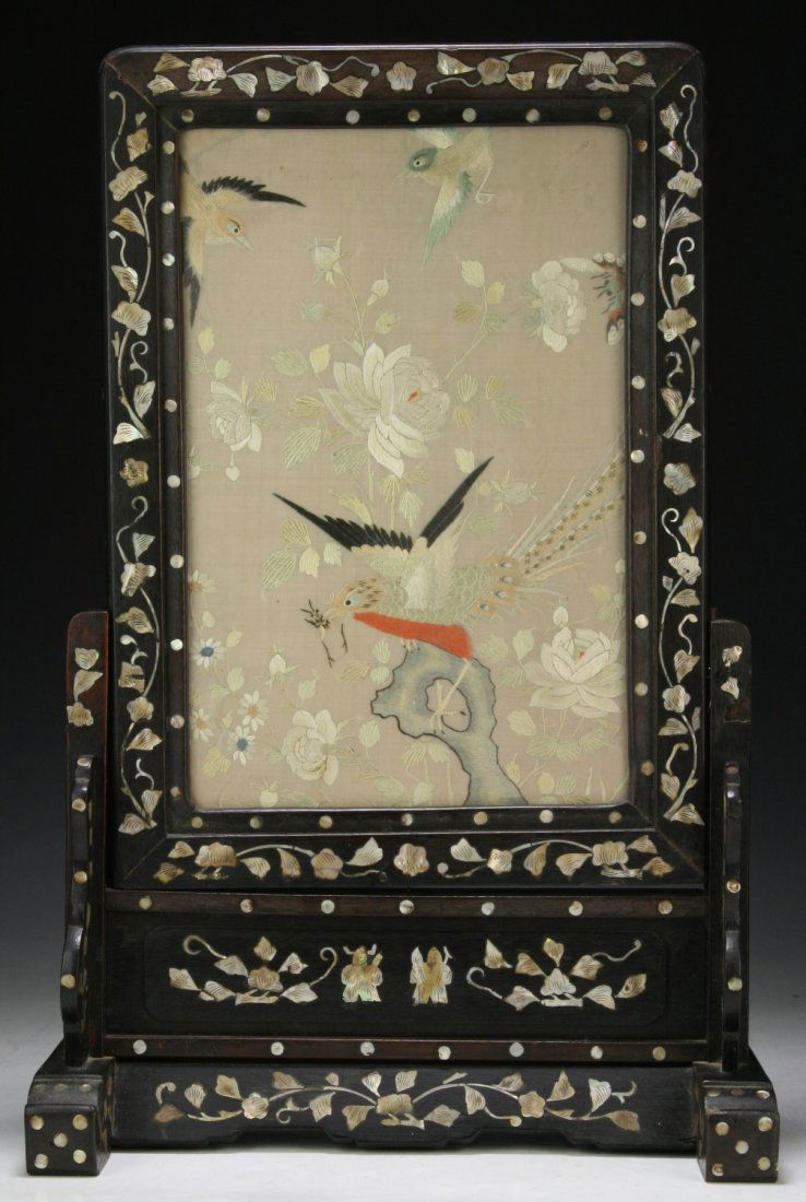 A Chinese Antique Framed Embroidery Table Screen (1 of 4)