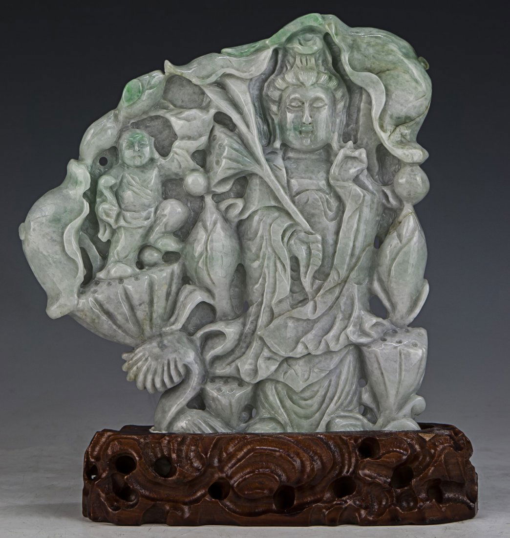 A Chinese Jadeite Carved Guanyin Figure Group (1 of 3)