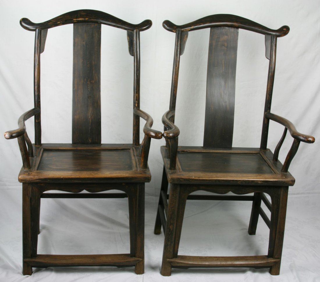 Pair Chinese Antique Hardwood Yokeback Armchairs (1 of 7)