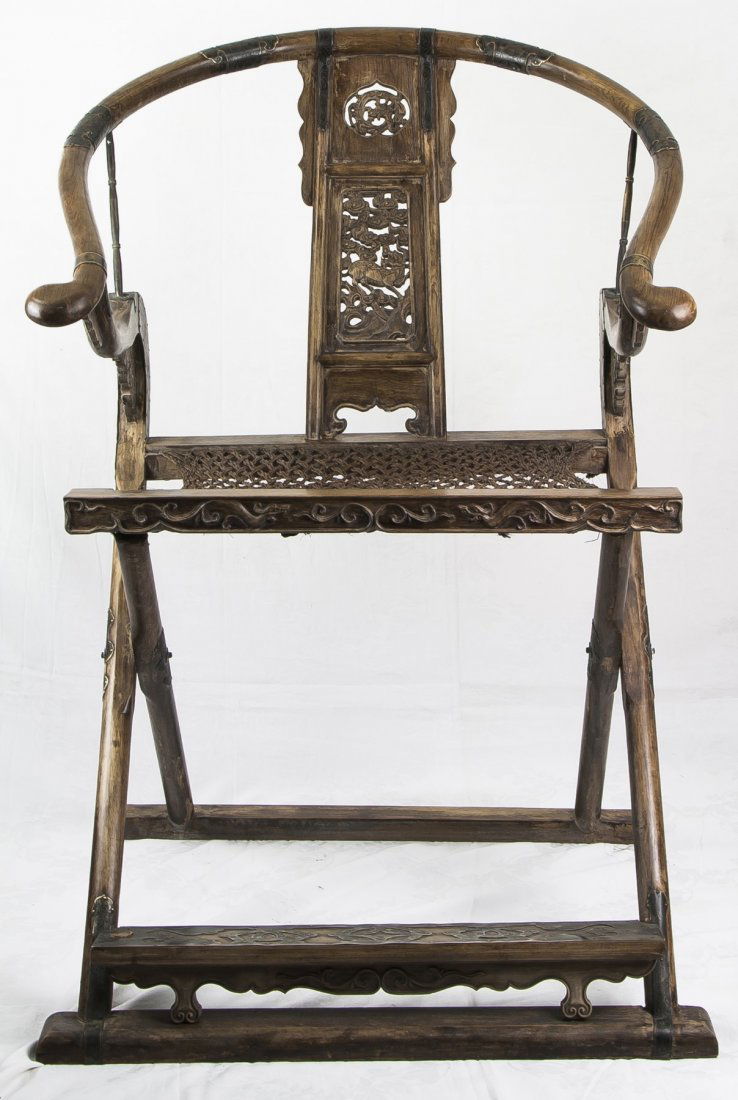 A Chinese Antique Wood Carved Jiao Yi Chair (1 of 5)