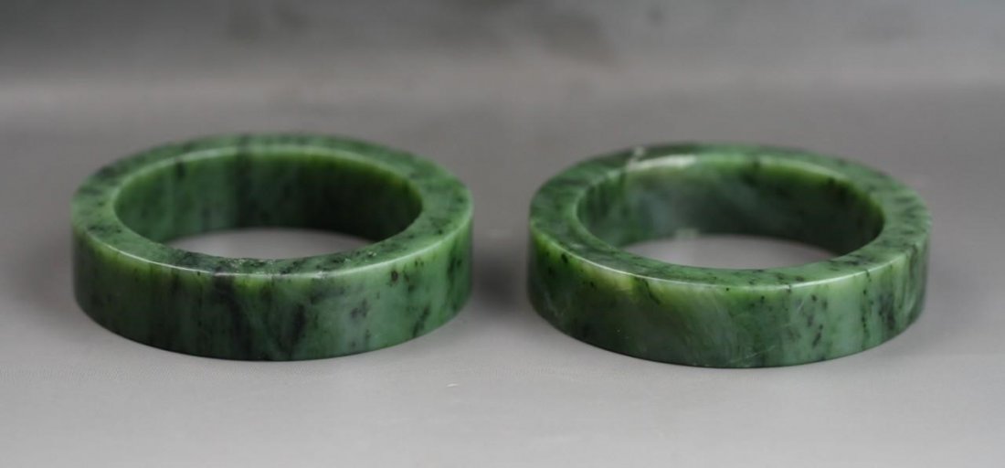 Pair Big Chinese Green Jade / Jadeite Bangles (1 of 2)