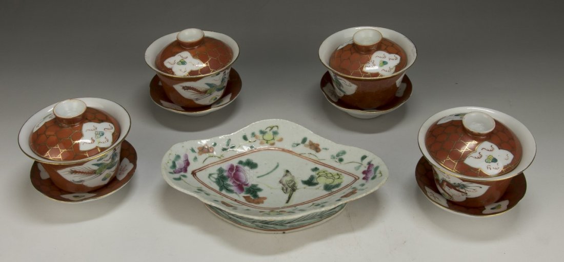Five (5) Chinese Famille Rose Porcelain Lidded Bowls & (1 of 3)