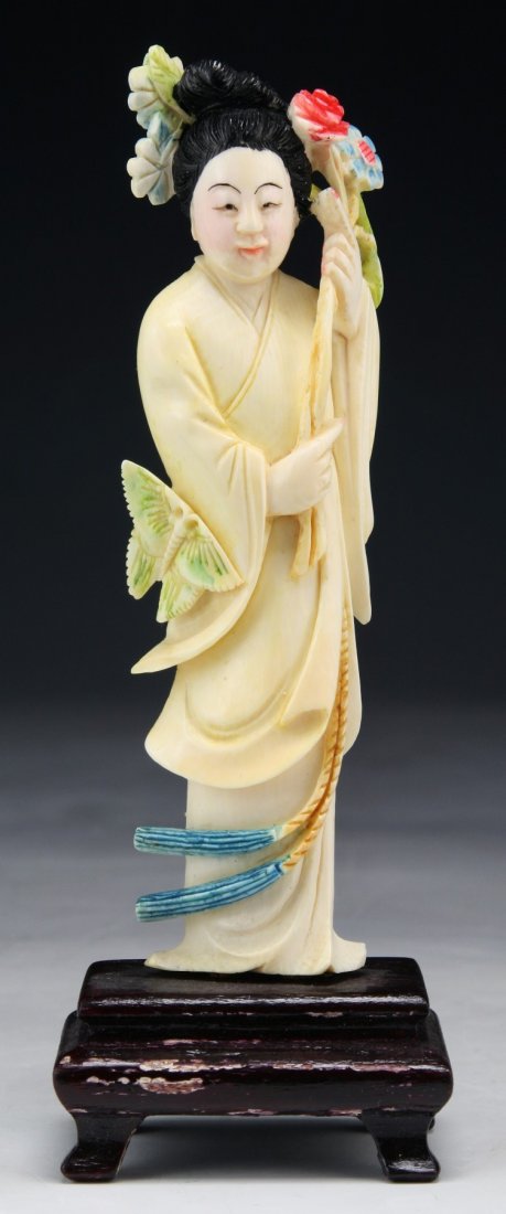 A Chinese Antique Polychrome Ivory Beauty (1 of 3)