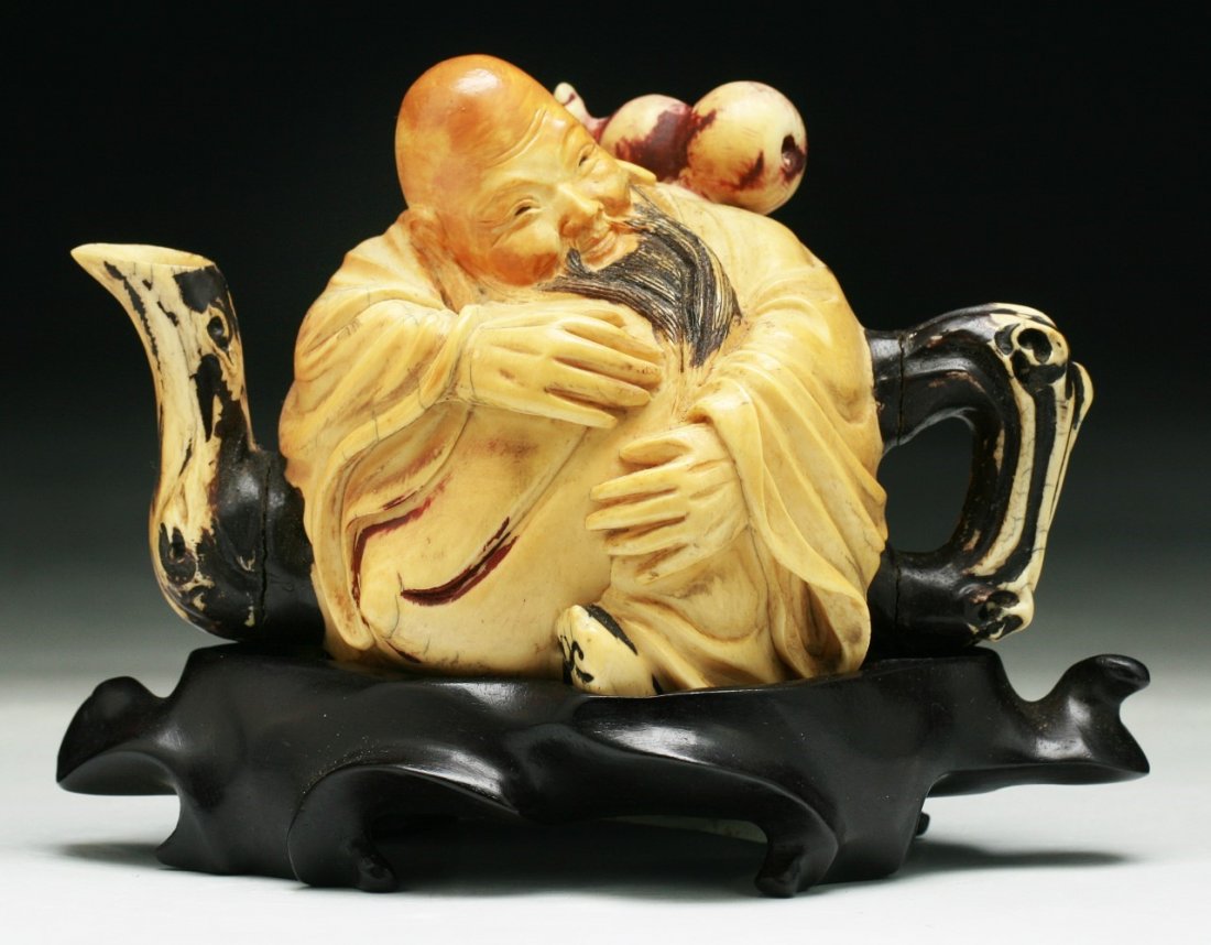 A Chinese Antique Gilt Polychrome Ivory Shoulao Shaped (1 of 4)