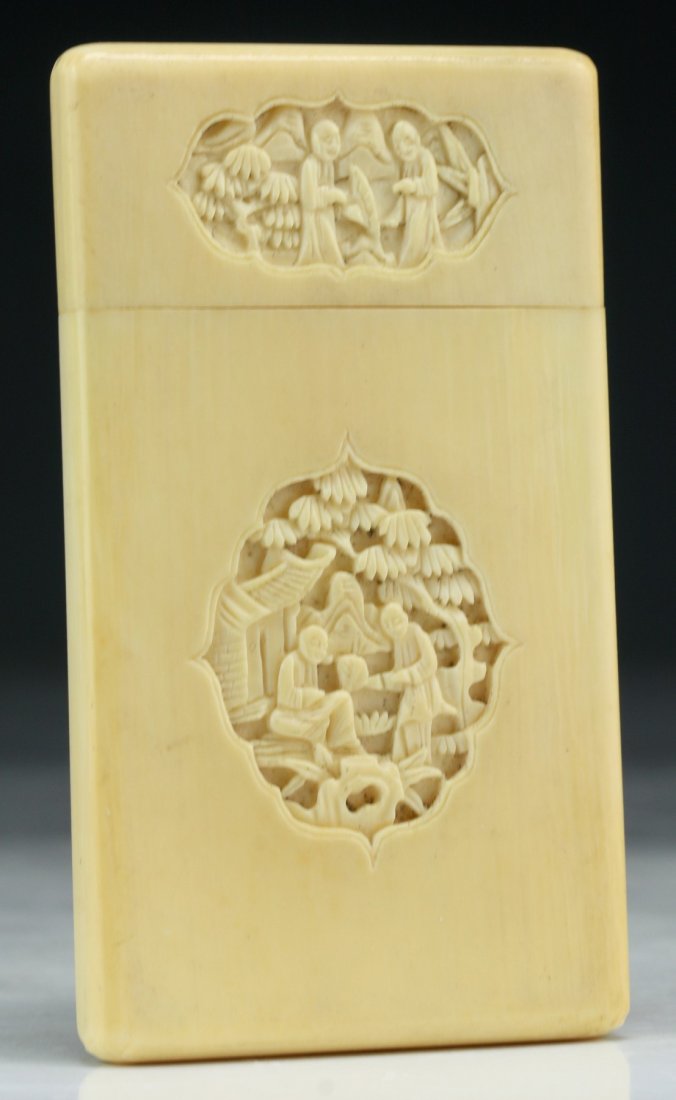 A Chinese Antique Export Carved Ivory Card Case (1 of 5)