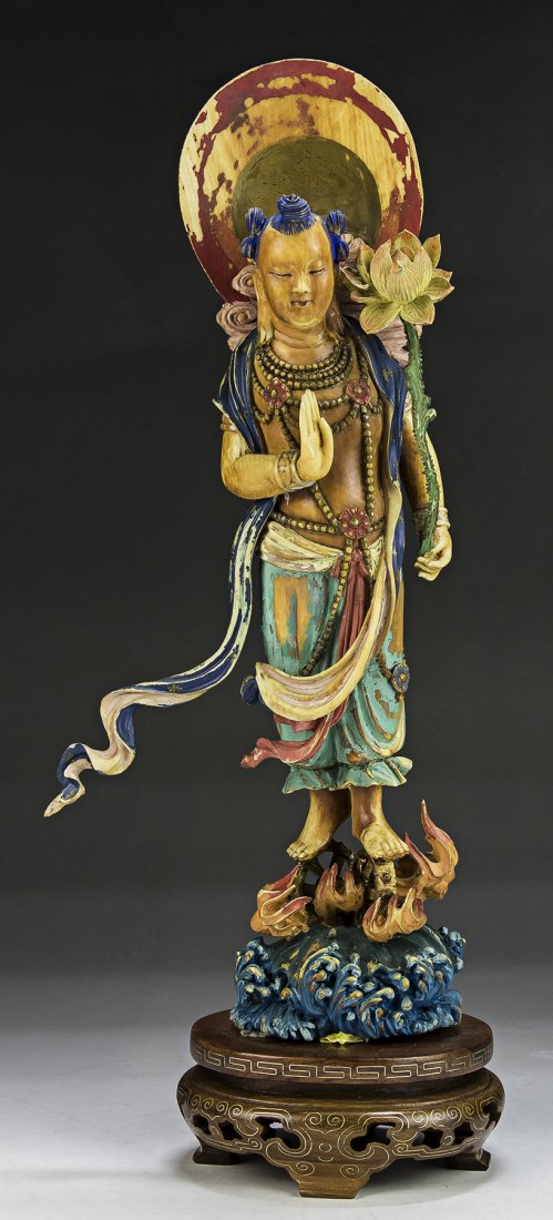 A Chinese Antique Polychrome Ivory Carved Figure (1 of 5)
