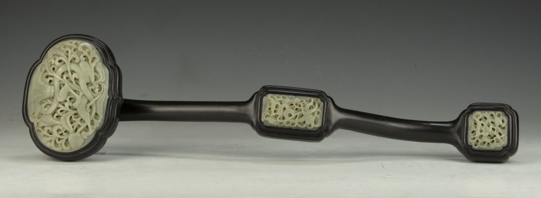 A Chinese Antique Jade-Inset Wood Carved Ruyi (1 of 5)