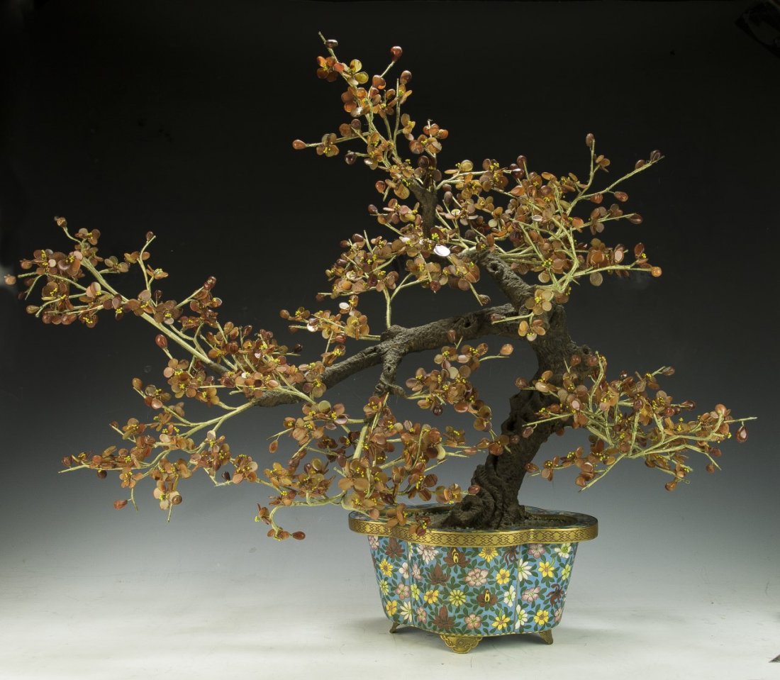 A Big Chinese Precious Stone & Cloisonne Bonsai (1 of 2)