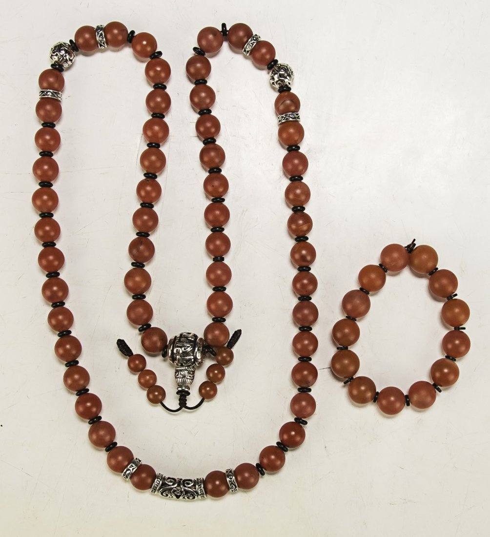 Two (2) YUNAN Carnelian Agate Beaded Necklace & (1 of 2)