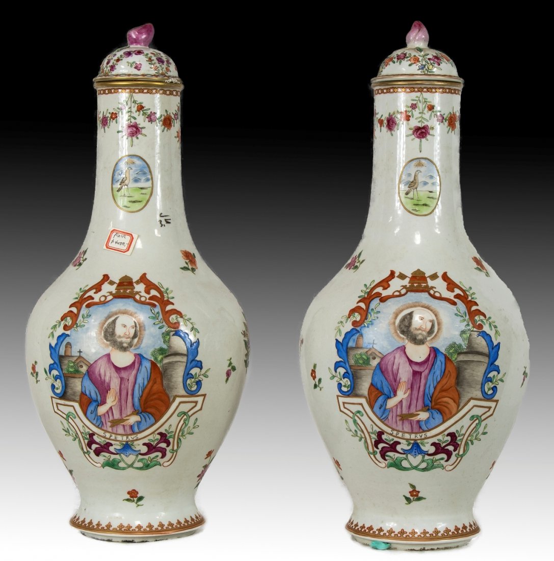 Pair Chinese Porcelain Lidded Vases (1 of 4)