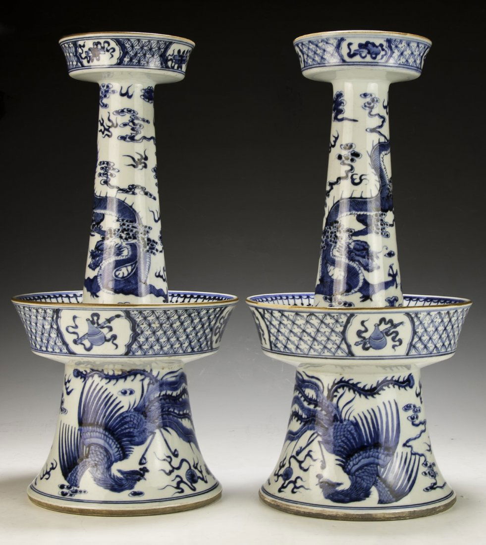Pair Chinese Antique Blue & White Porcelain Candle (1 of 4)