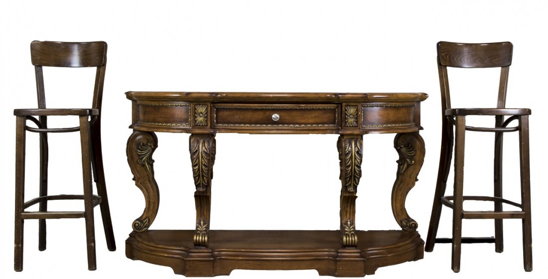 Three (3) Vintage Wood Carved Table & Chairs (1 of 1)