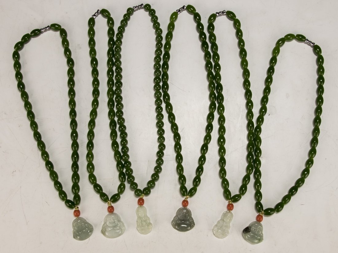Six (6) Jadeite Beaded Pendant Necklaces (1 of 2)
