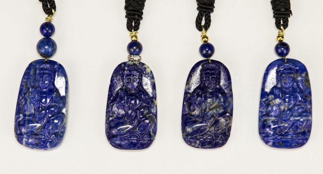 Four (4) Lapis Lazuli Guanyin Pendant Necklaces (1 of 3)