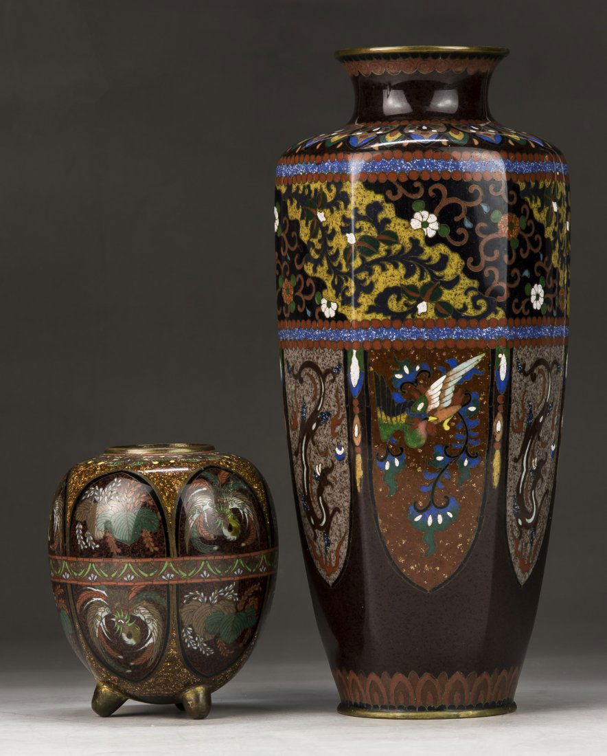 Two (2) Japanese Antique Cloisonne Vases (1 of 3)