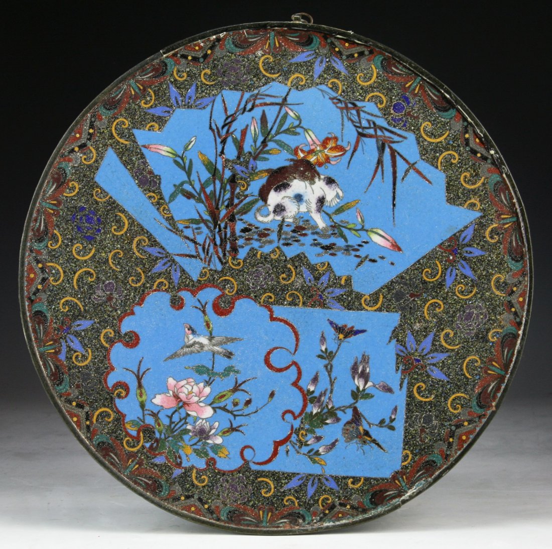 A Fine Japanese Antique Cloisonne Charger: A Fine Japanese Antique Cloisonne Charger: of 19th Century; Size: D: 12-1/4"
