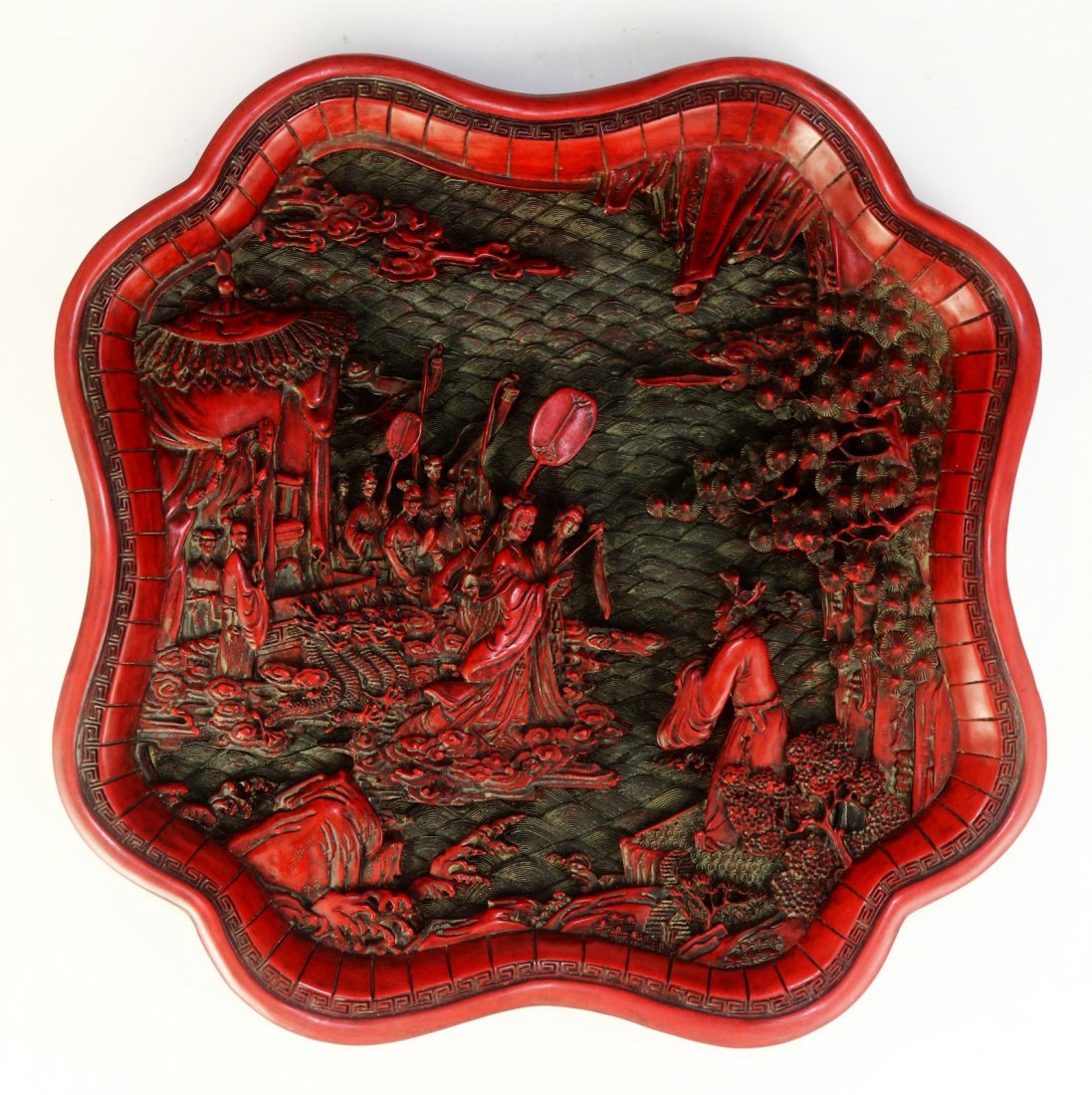 A Chinese Red Lacquer-Style Plate (1 of 3)