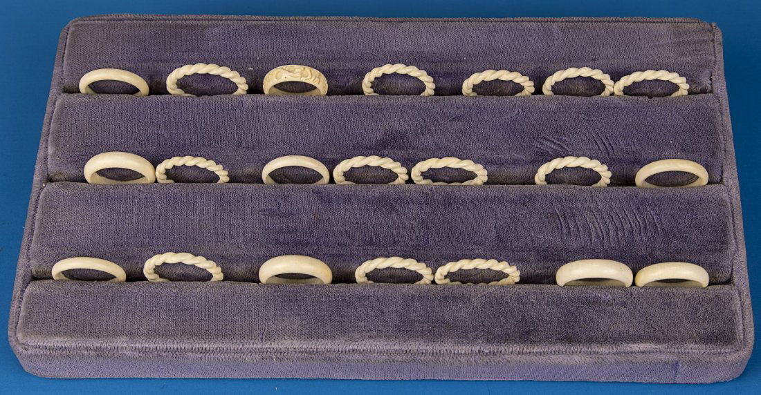 Twenty One (21) Chinese Antique Ivory Carved Rings (1 of 2)