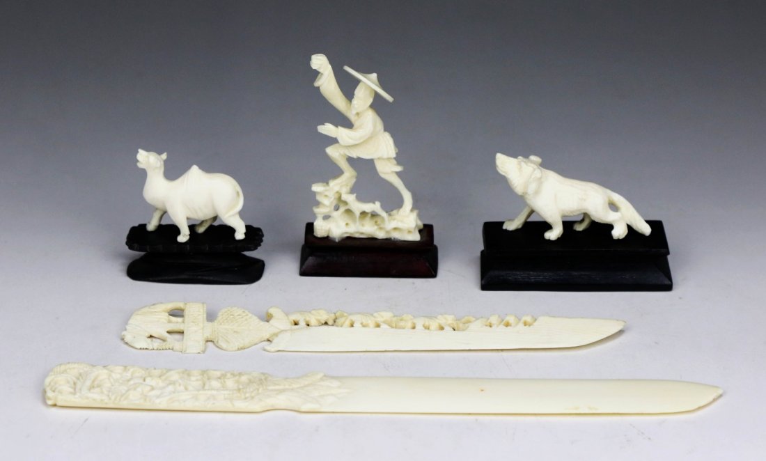 Five (5) Chinese Antique Ivory Carved Figures & Knives (1 of 3)