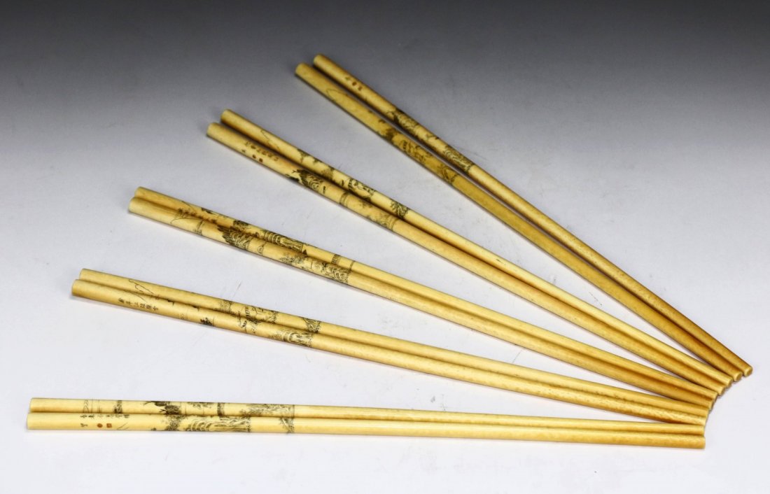 Five (5) Pairs Of Chinese Antique Ivory Carved Chop (1 of 5)