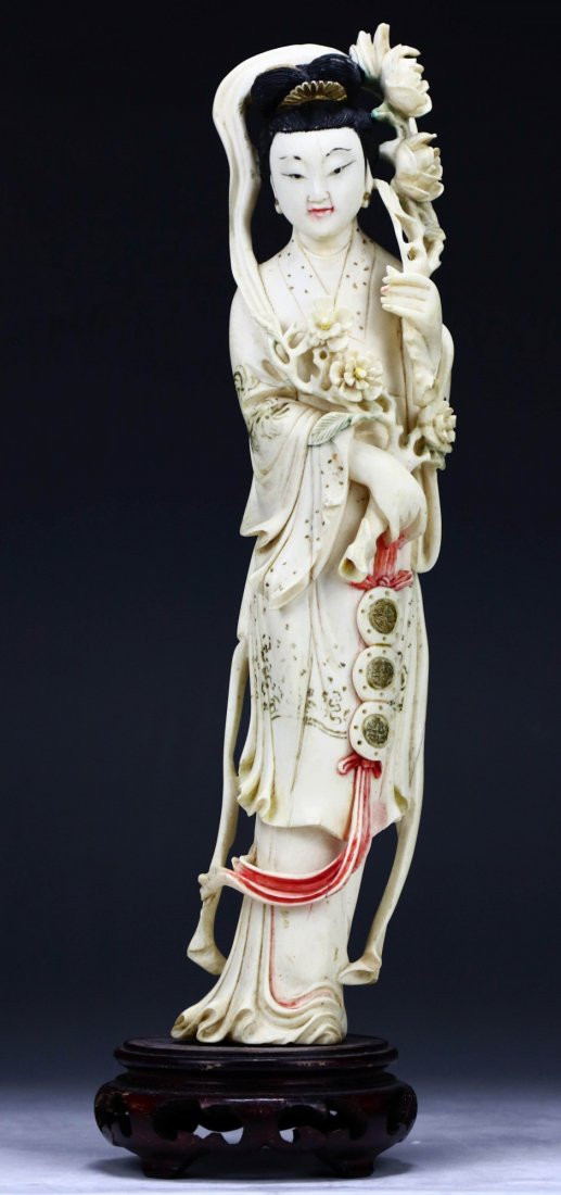 A Chinese Antique Polychrome Ivory Carved Beauty (1 of 4)