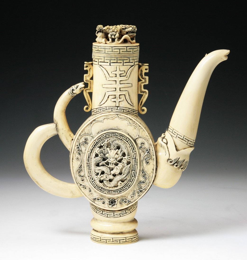 A Big & Fine Chinese Carved Ivory Teapot (1 of 6)