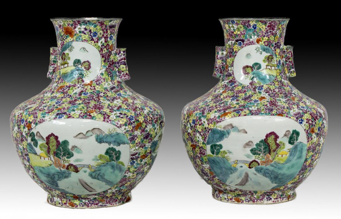 Pair Big Chinese Famille Rose Porcelain Vases (1 of 4)