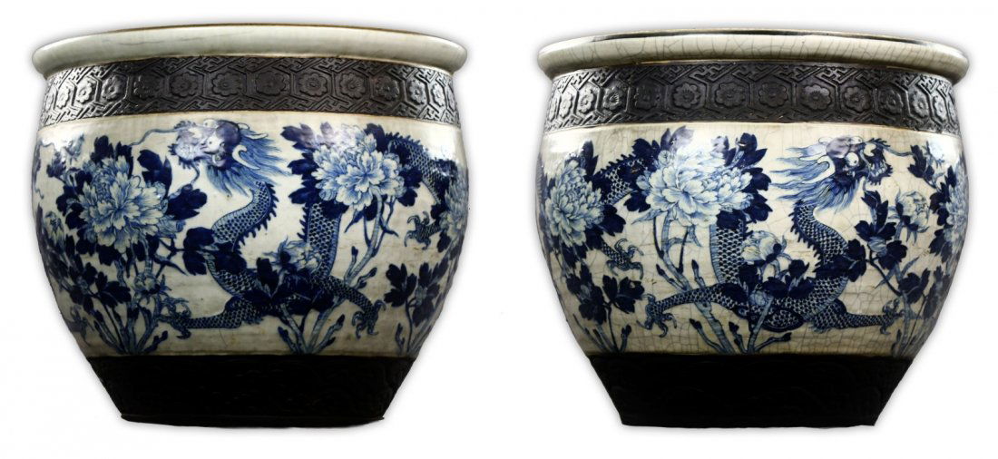 Pair Massive Chinese Antique Blue & White Ge Glazed (1 of 4)