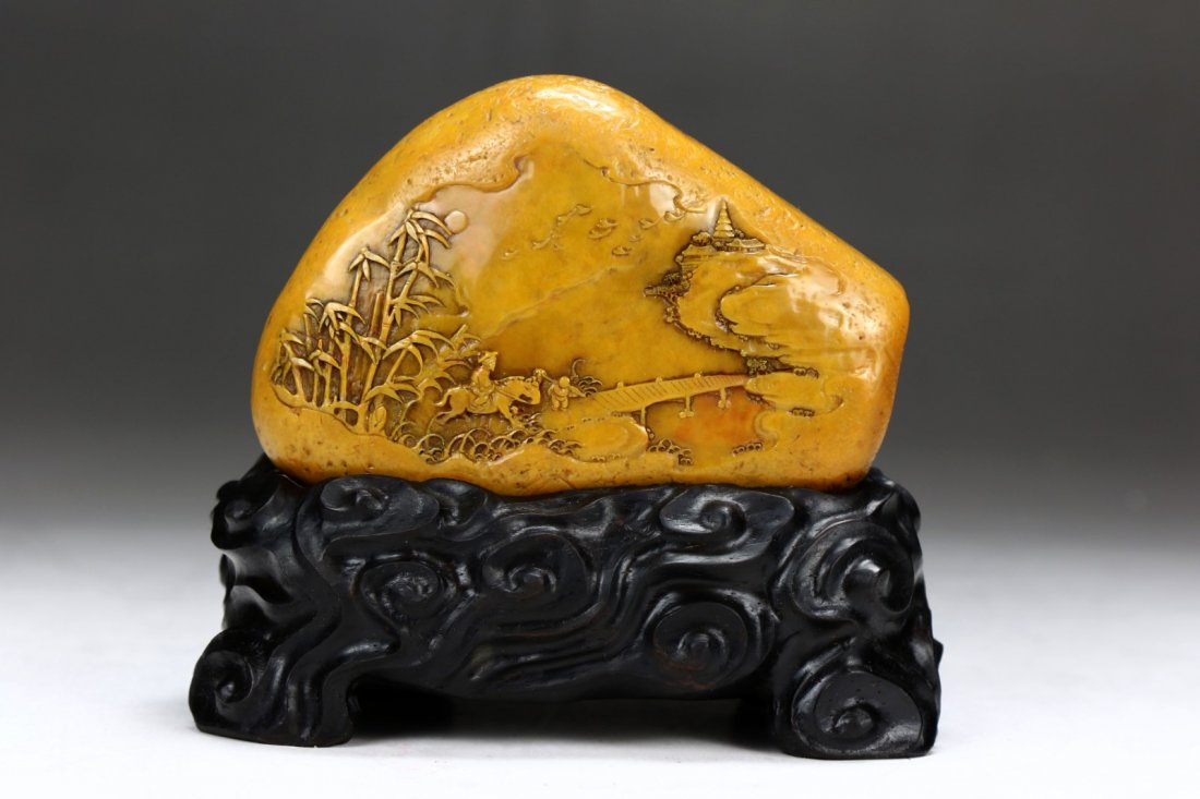 A Chinese Antique Shoushan Soapstone Carved Boulder (1 of 3)