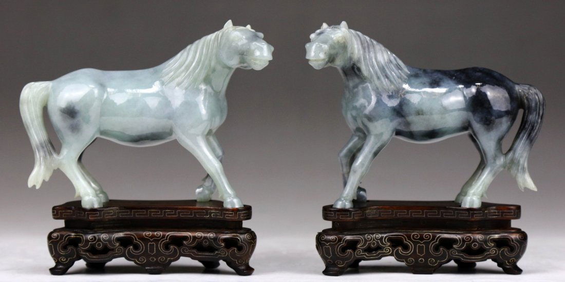 Pair Chinese Translucent Jadeite Carved Horses (1 of 4)