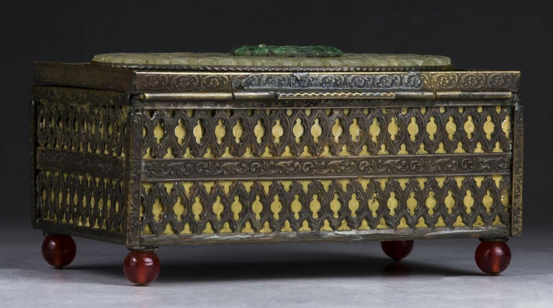 A Chinese Antique Bronze Box With Jade Plaque (1 of 4)