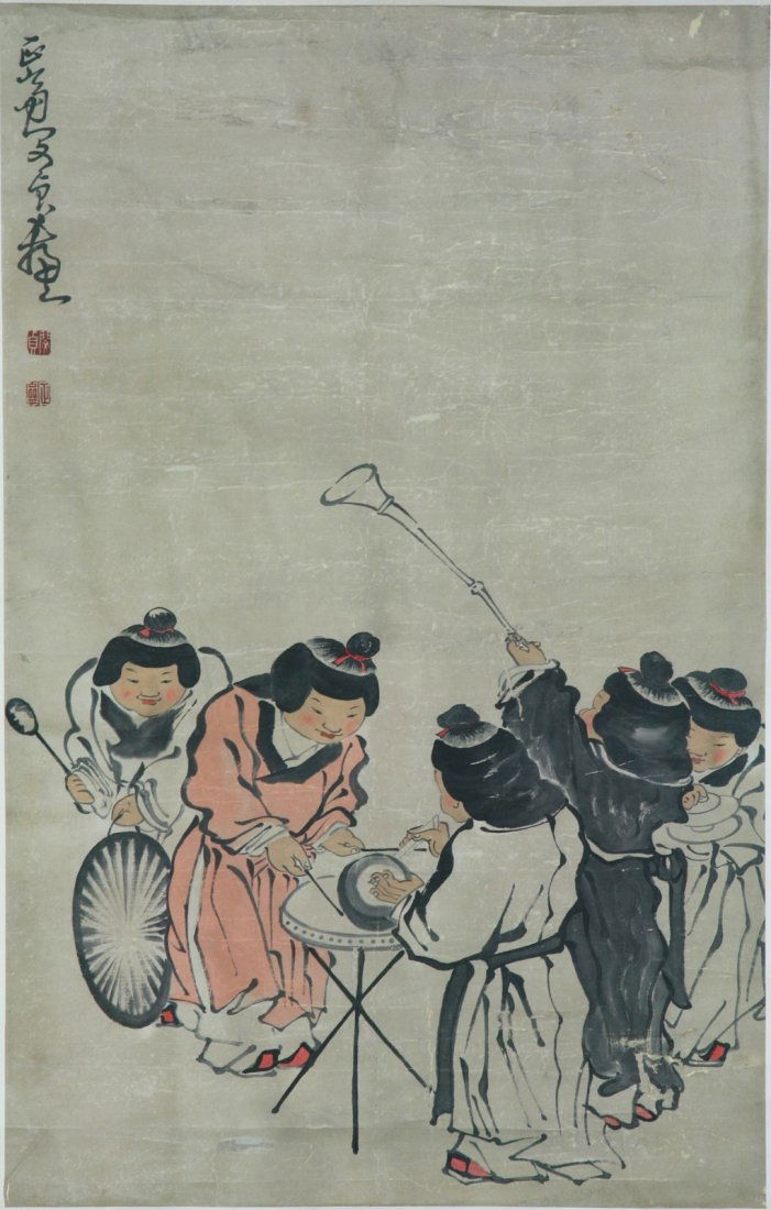 A Massive Chinese Antique Paper Hanging Painting Scroll (1 of 3)