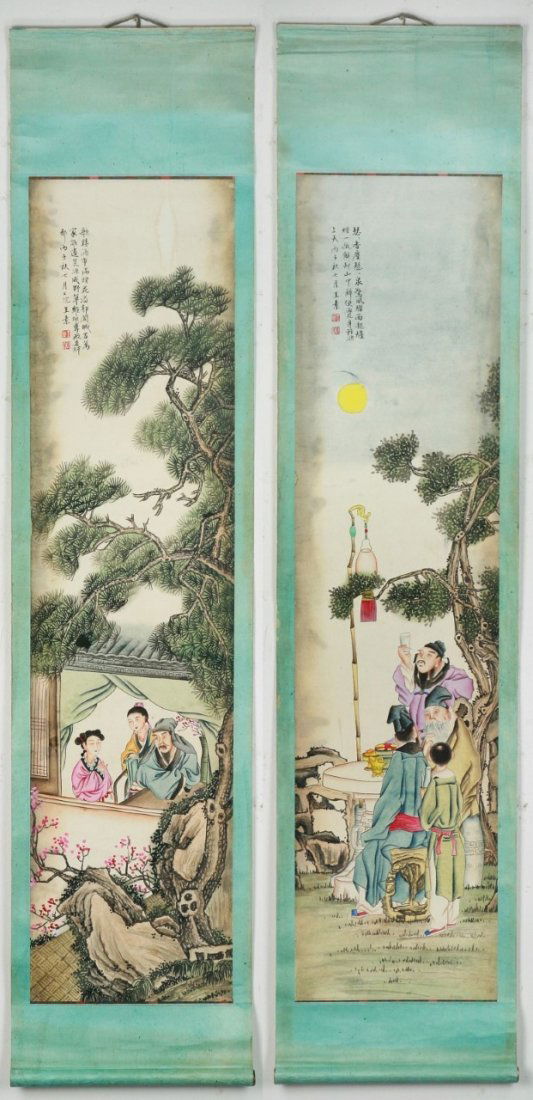 Two (2) Chinese Antique Paper Hanging Painting Scrolls (1 of 5)