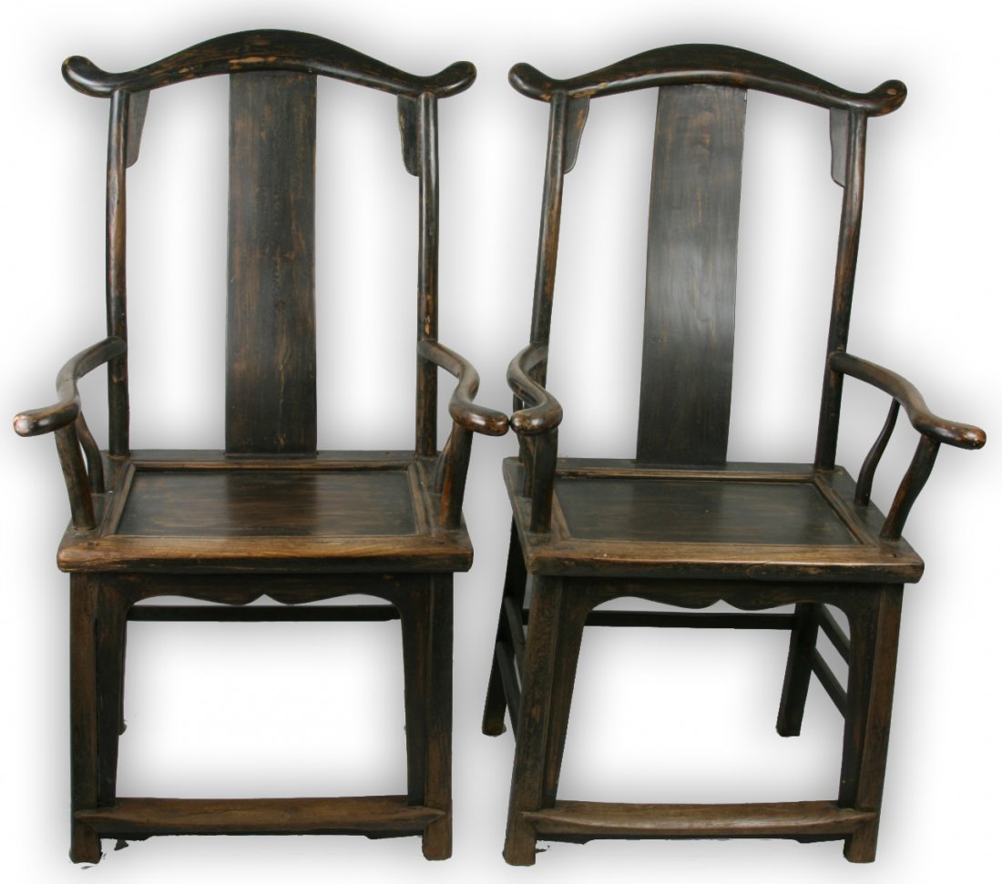 Pair Chinese Antique Hardwood Yokeback Armchairs (1 of 7)