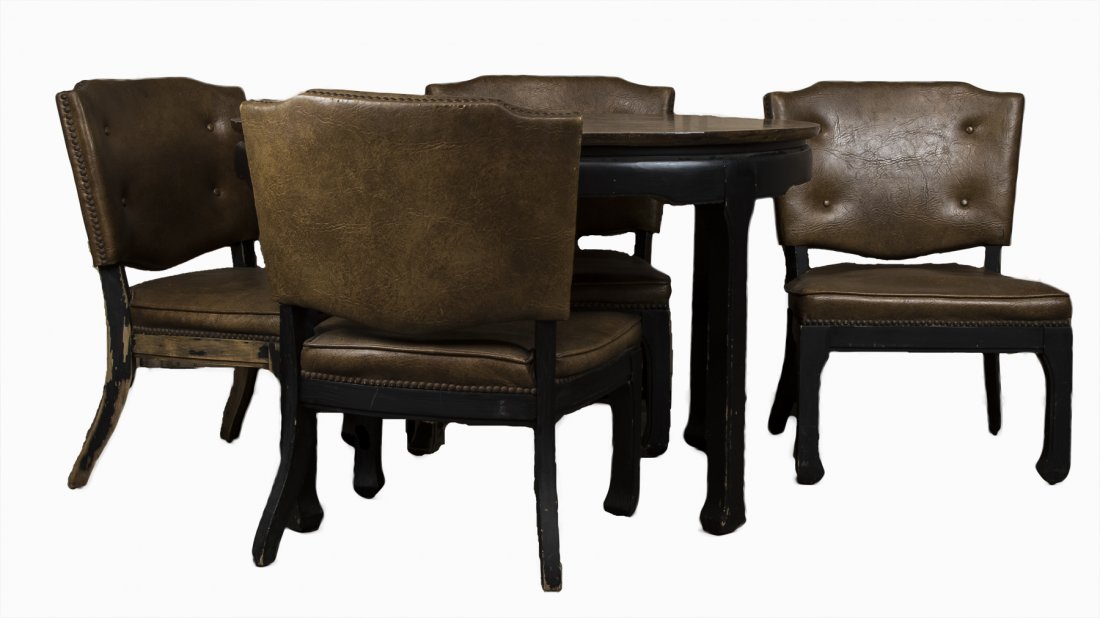 Five (5) Chinese Piece Wood Carved Table & Chairs Set (1 of 1)