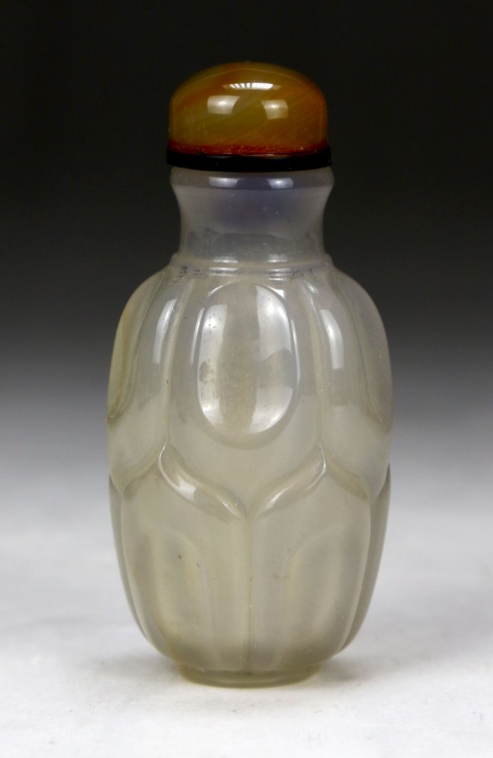 A Chinese Cameo Carved Agate Lotus Snuff Bottle (1 of 2)