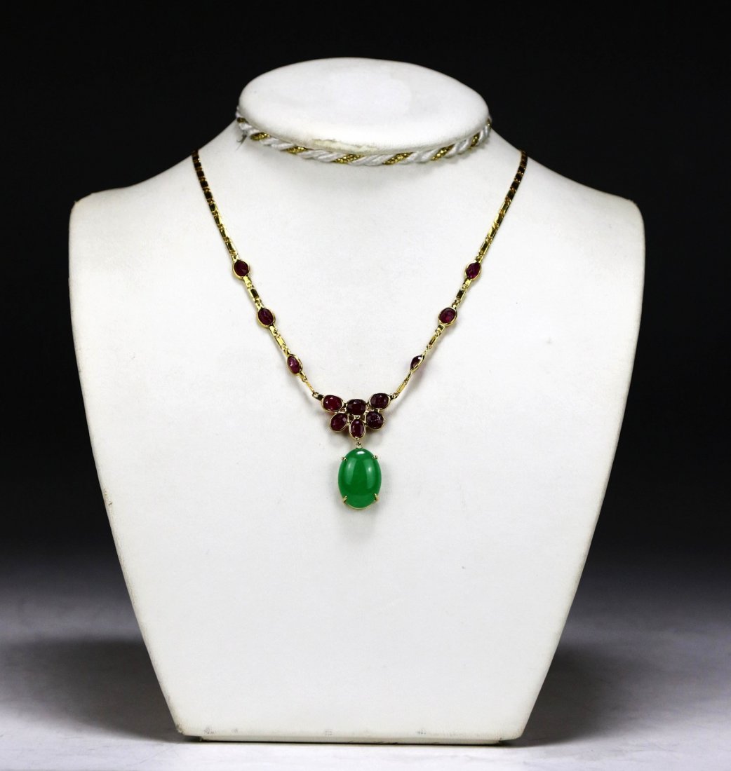 An Italian 18K Gold Ruby Necklace With Jadeite Pendant (1 of 2)