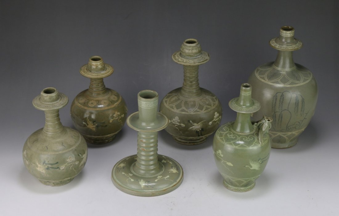 Group Of Six (6) Korean Celadon Porcelain Vases (1 of 1)