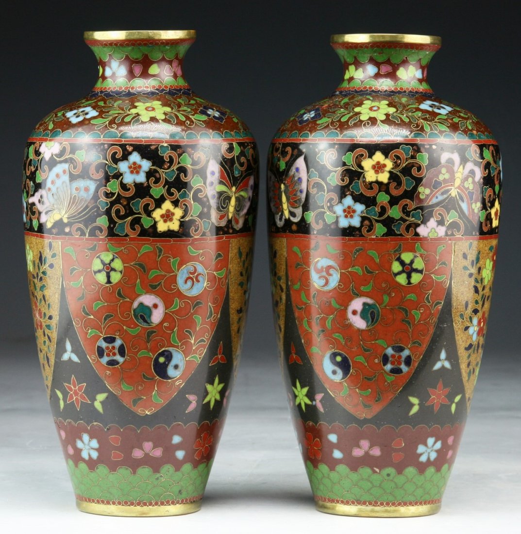 Pair Japanese Antique Cloisonne On Bronze Vases (1 of 4)