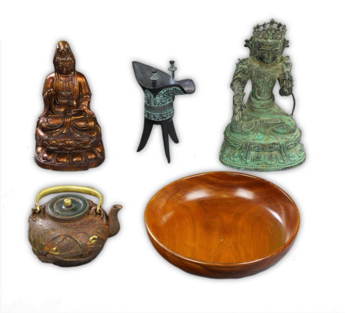 Five (5) Chinese Wood & Metal Items (1 of 1)