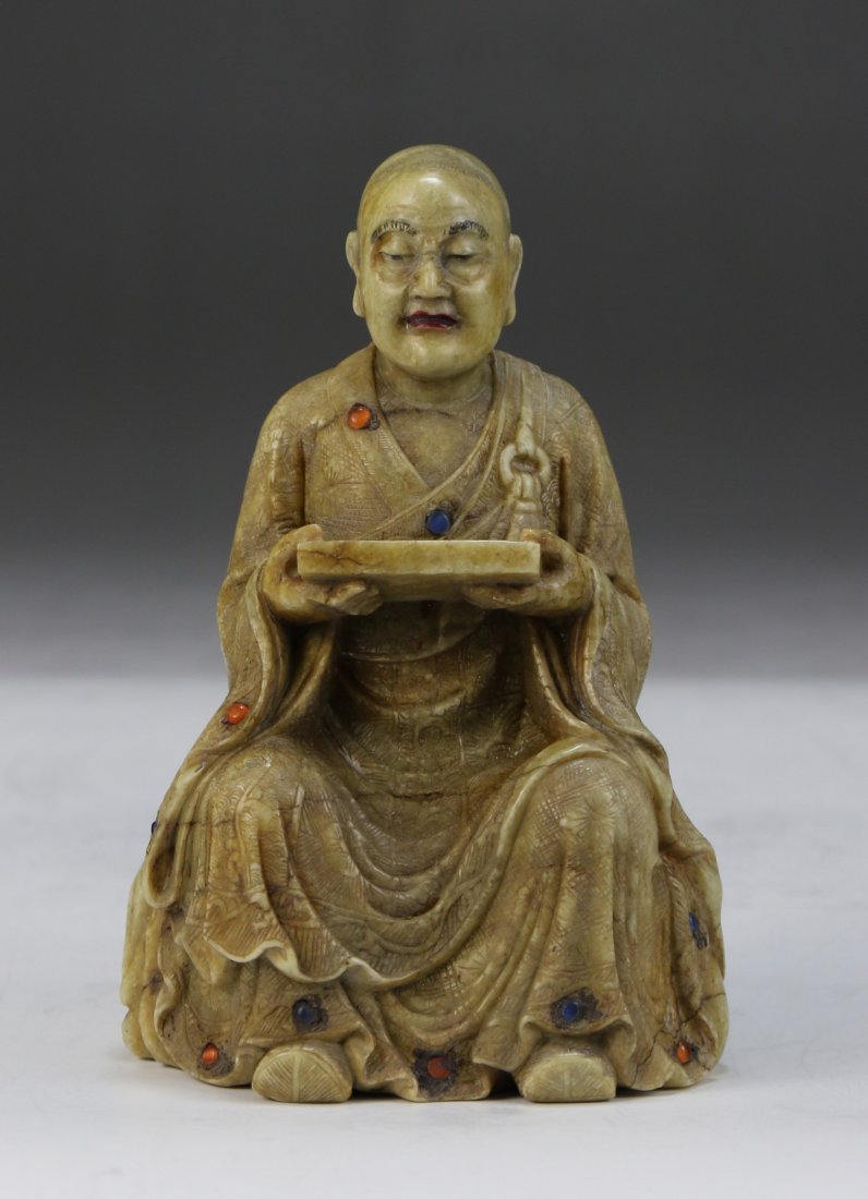 A Chinese Antique SHOUSHAN Soapstone Carved Luohan (1 of 6)