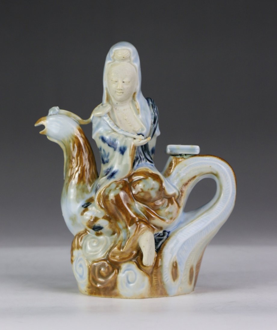 A Chinese Antique Guanyin Shaped Porcelain Teapot (1 of 3)